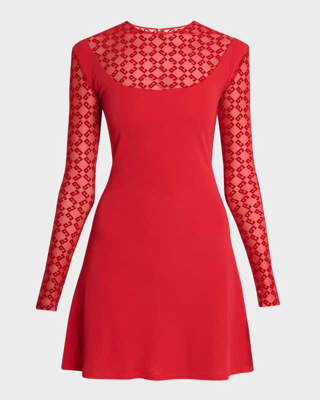 4G Plumetis Long-Sleeve Mini Dress