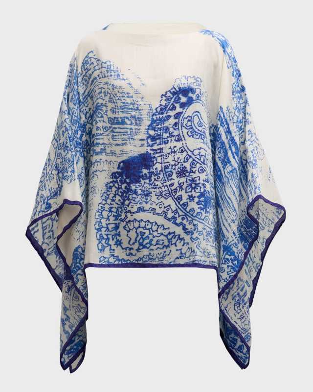 Paisley Cashmere-Blend Printed Poncho