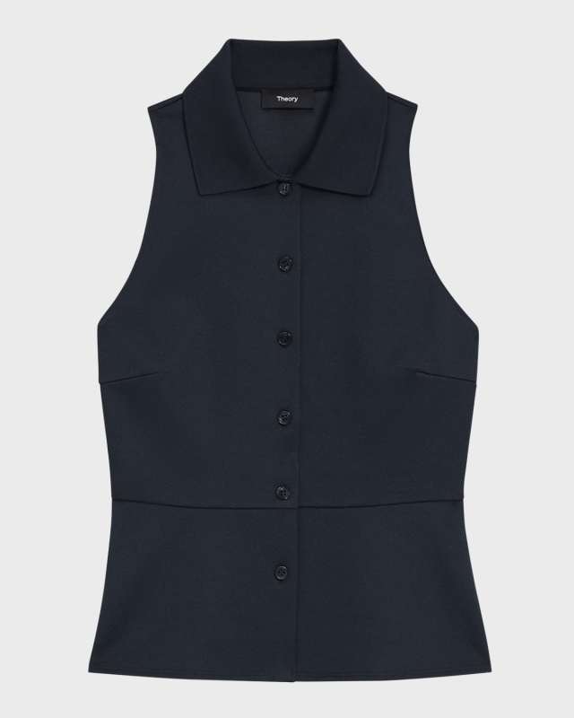 Cotton Pique Sleeveless Peplum Top