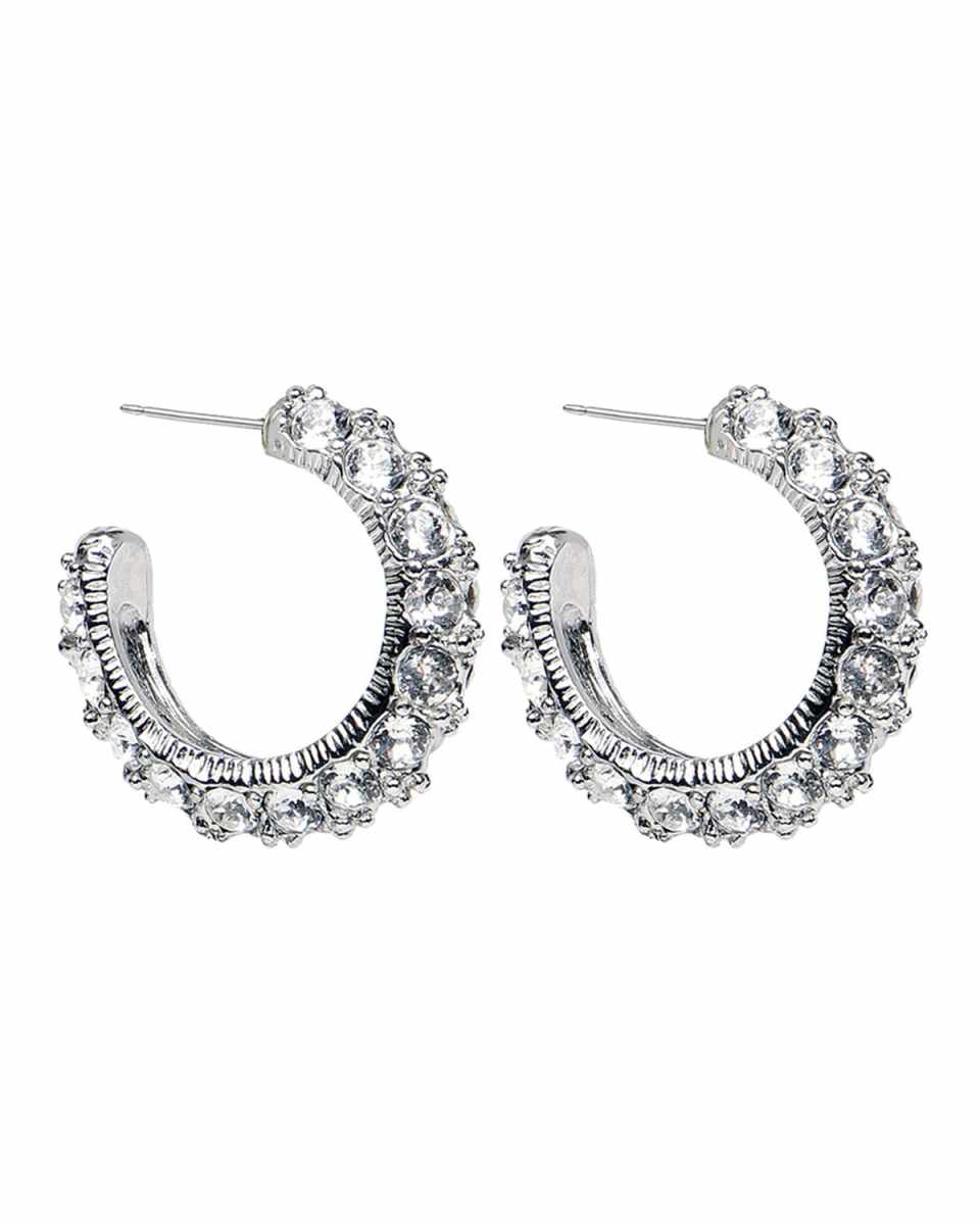 Crystal Hoop Earrings, Silver