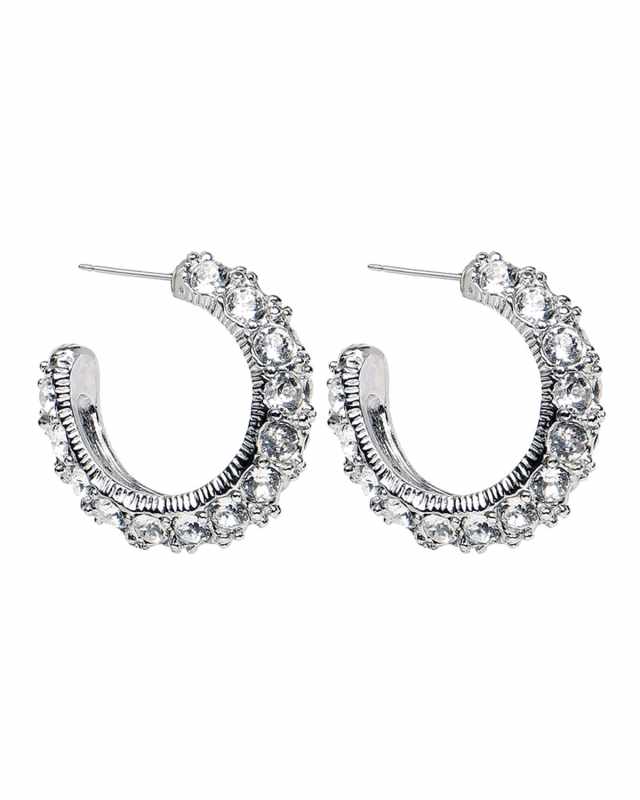 Crystal Hoop Earrings, Silver
