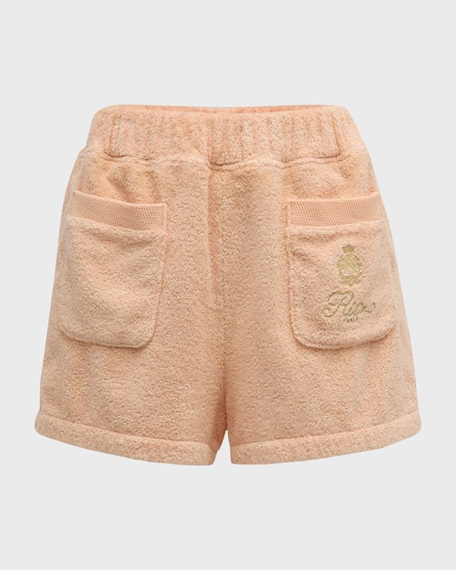 FRAME x Ritz Paris Embroidered Cotton-Terry Shorts