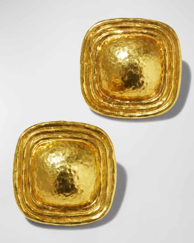 19k Domed Square Button Earrings