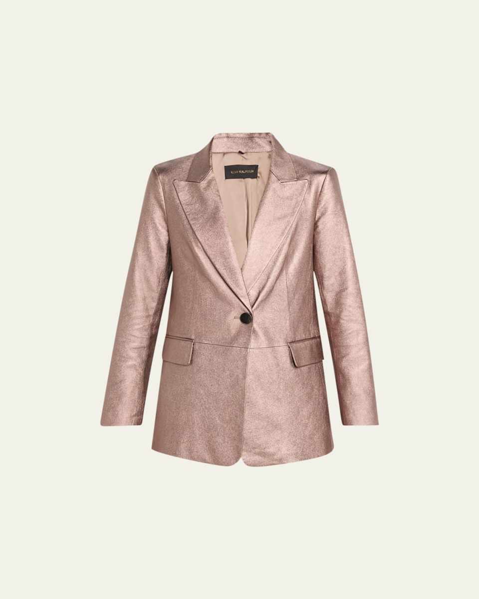 Flora Metallic Faux Leather SIngle-Breasted Blazer Jacket
