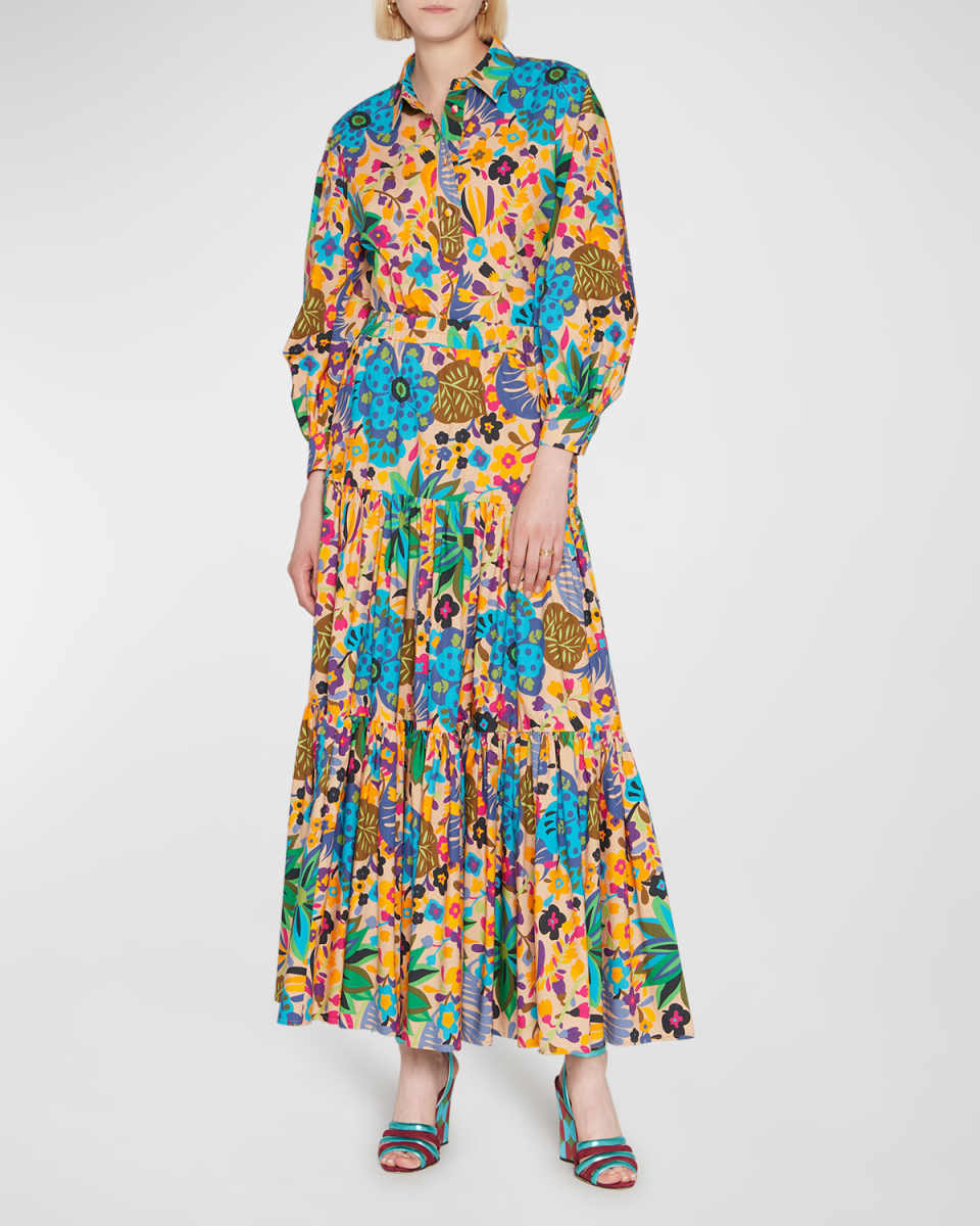 Big Flower-Print Tiered Maxi Skirt