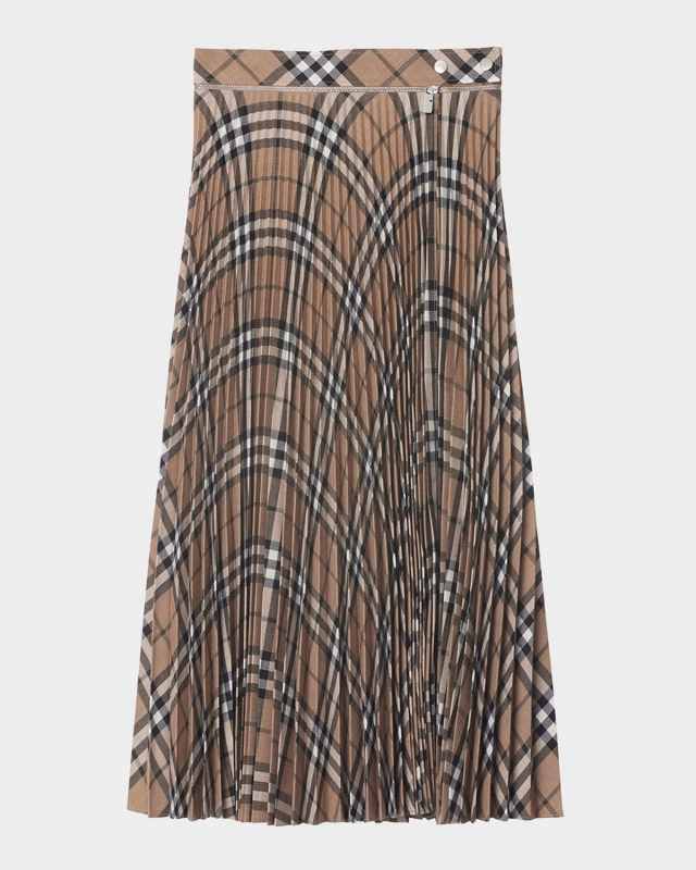 Check Pleated Midi Wrap Skirt