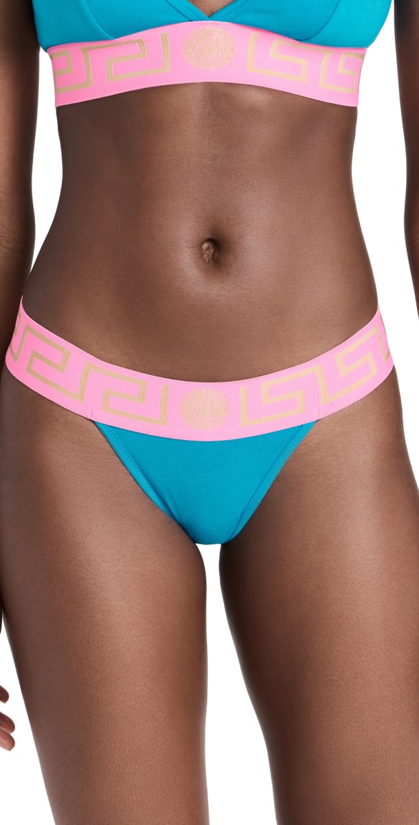 Versace Topeka Jersey Thong Underwear Mediterranean Blue+Flamingo