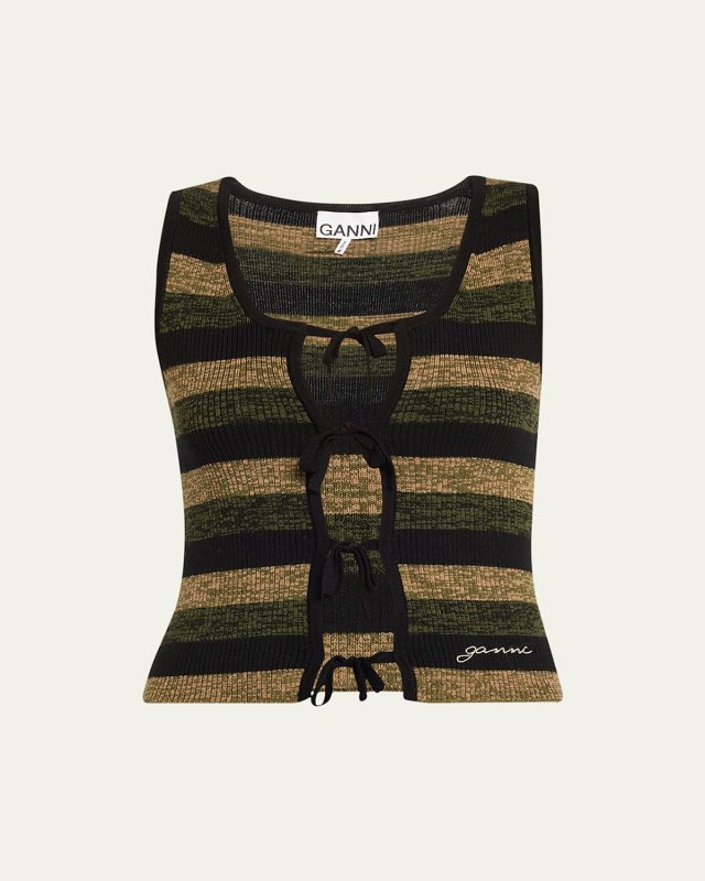 Stripe Ribbed Tie Top