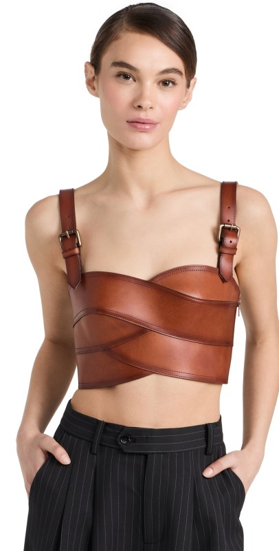 Monse Leather Belt Bustier Brown