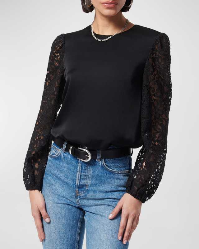 Effy Lace-Sleeve Silk Top