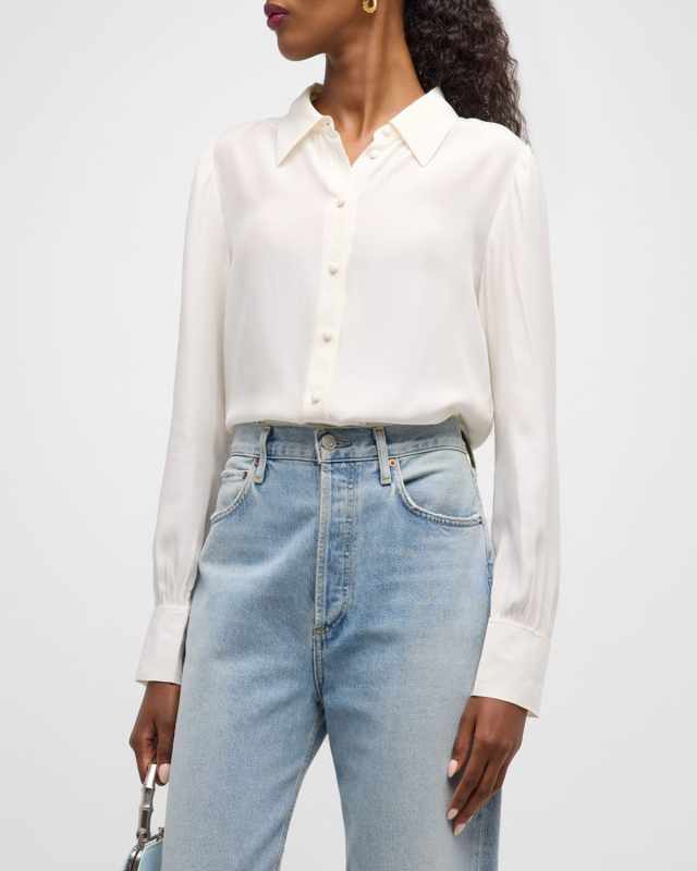 Silk Victorian Button-Front Blouse