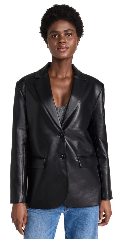 WAYF Faux Leather Blazer Black