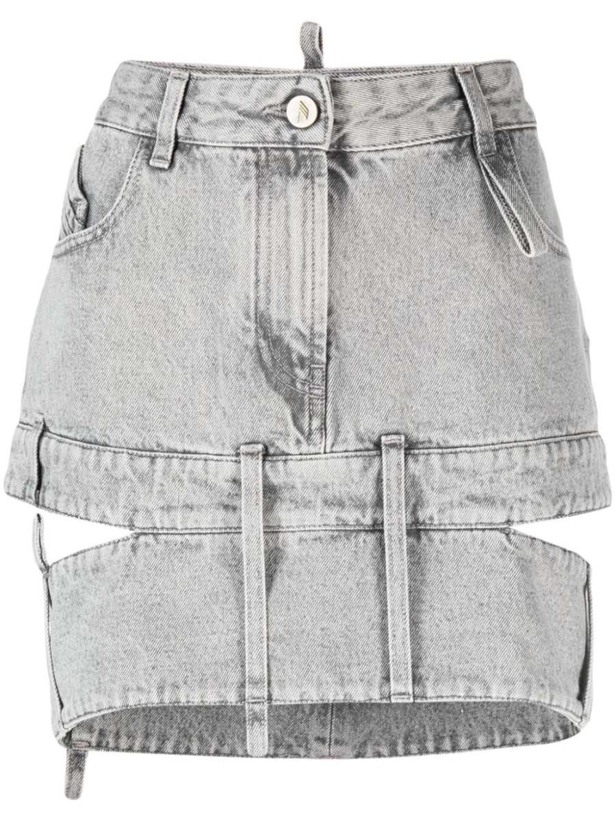 cut-out denim mini skirt