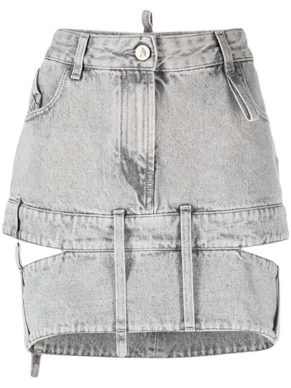 cut-out denim mini skirt