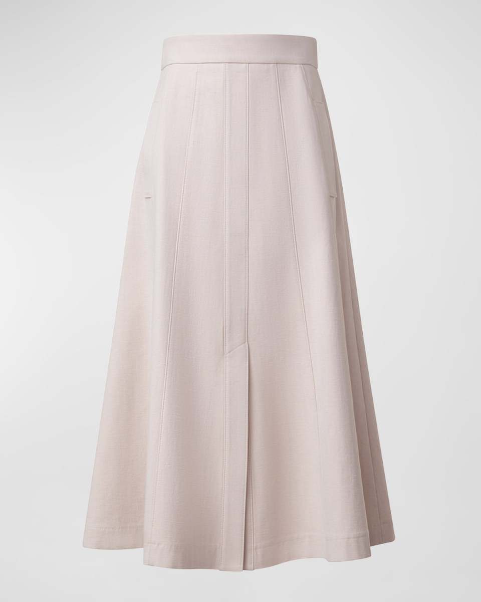 Cotton Denim Pleated Midi Skirt