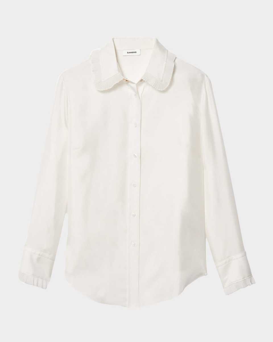 Taina Pleated-Trim Silk Shirt