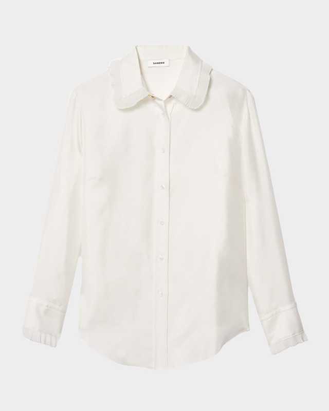 Taina Pleated-Trim Silk Shirt