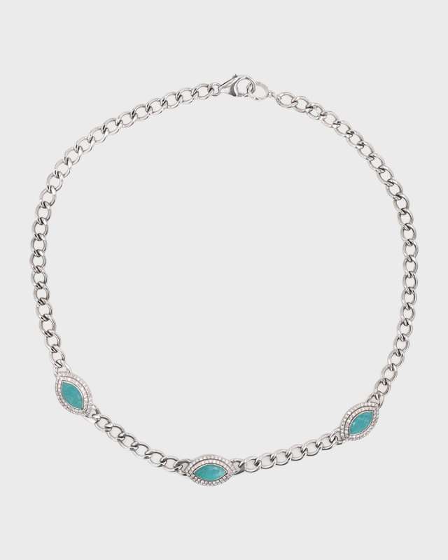 Amazonite and Diamond Double Halo Havana Chain Necklace