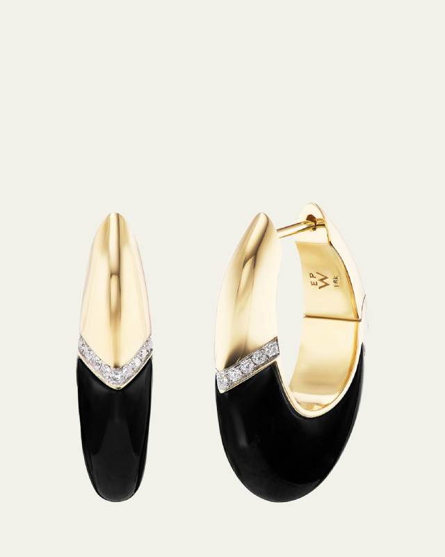 18K Yellow Gold Oval Agate Earrings with Diamonds