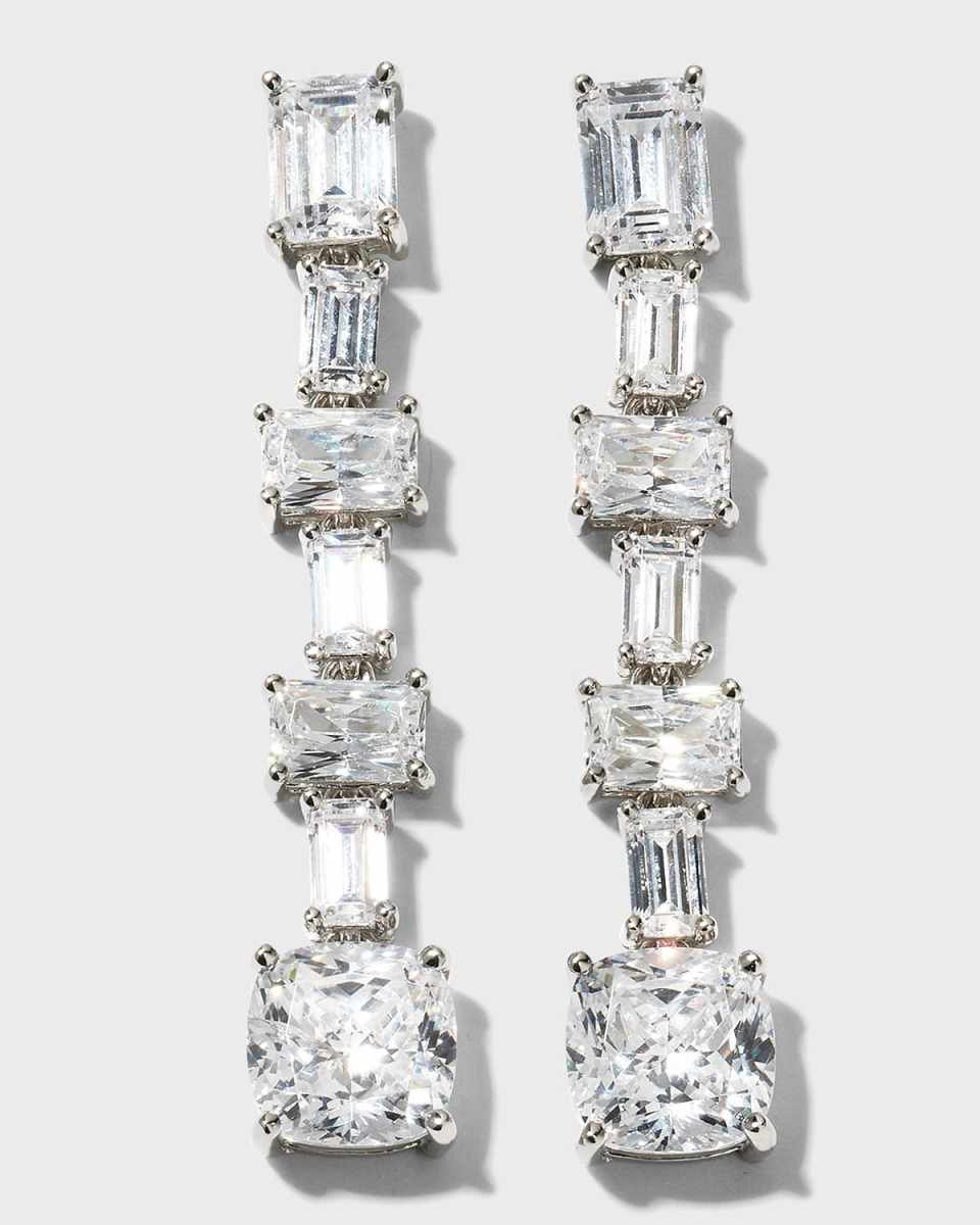 Emerald and Cushion Cubic Zirconia Vertical Drop Earrings, 4.0tcw