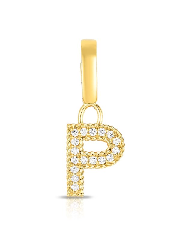 Princess 18K Yellow Gold Diamond Pave Initial Charm, P