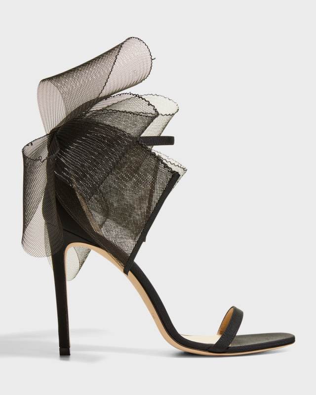 Aveline Tulle Bow Ankle-Strap Sandals