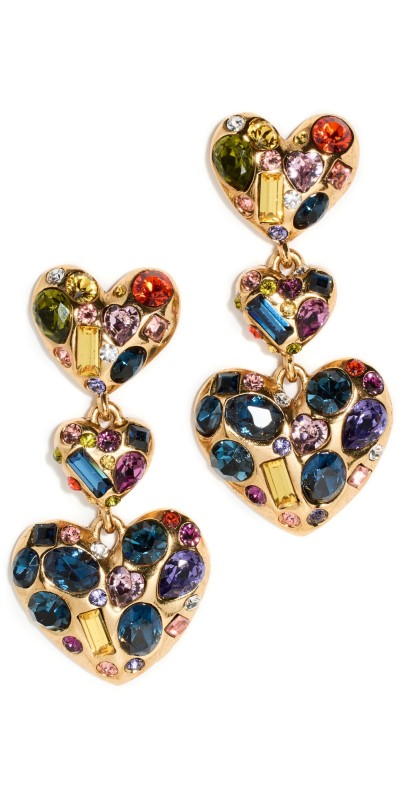 Oscar de la Renta Gemstone Heart Chandelier Earrings Rainbow