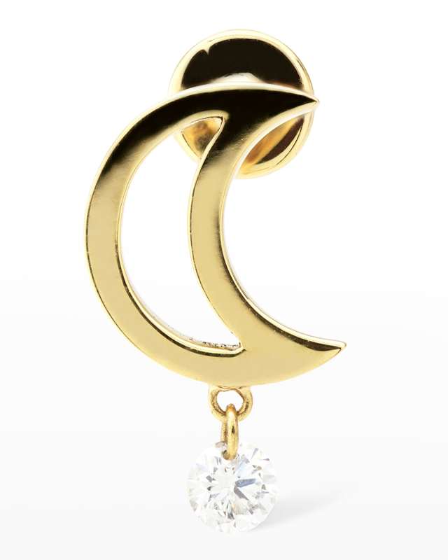 Plain Moon Hanging One Diamond Stud Earring, Single