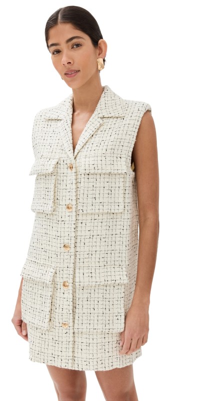 ANINE BING Alden Tweed Dress White/Black