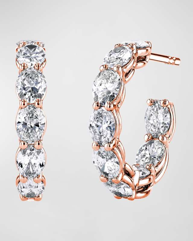18K Gold North-South Oval-Cut Diamond Hoop Earrings, 6.6tcw/1"L