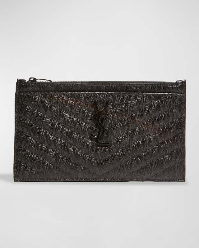 YSL Monogram Small Ziptop Bill Pouch in Grained Leather