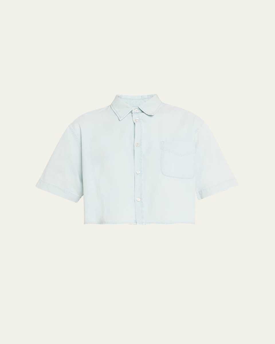 Cropped Cotton Chambray Button-Front Shirt