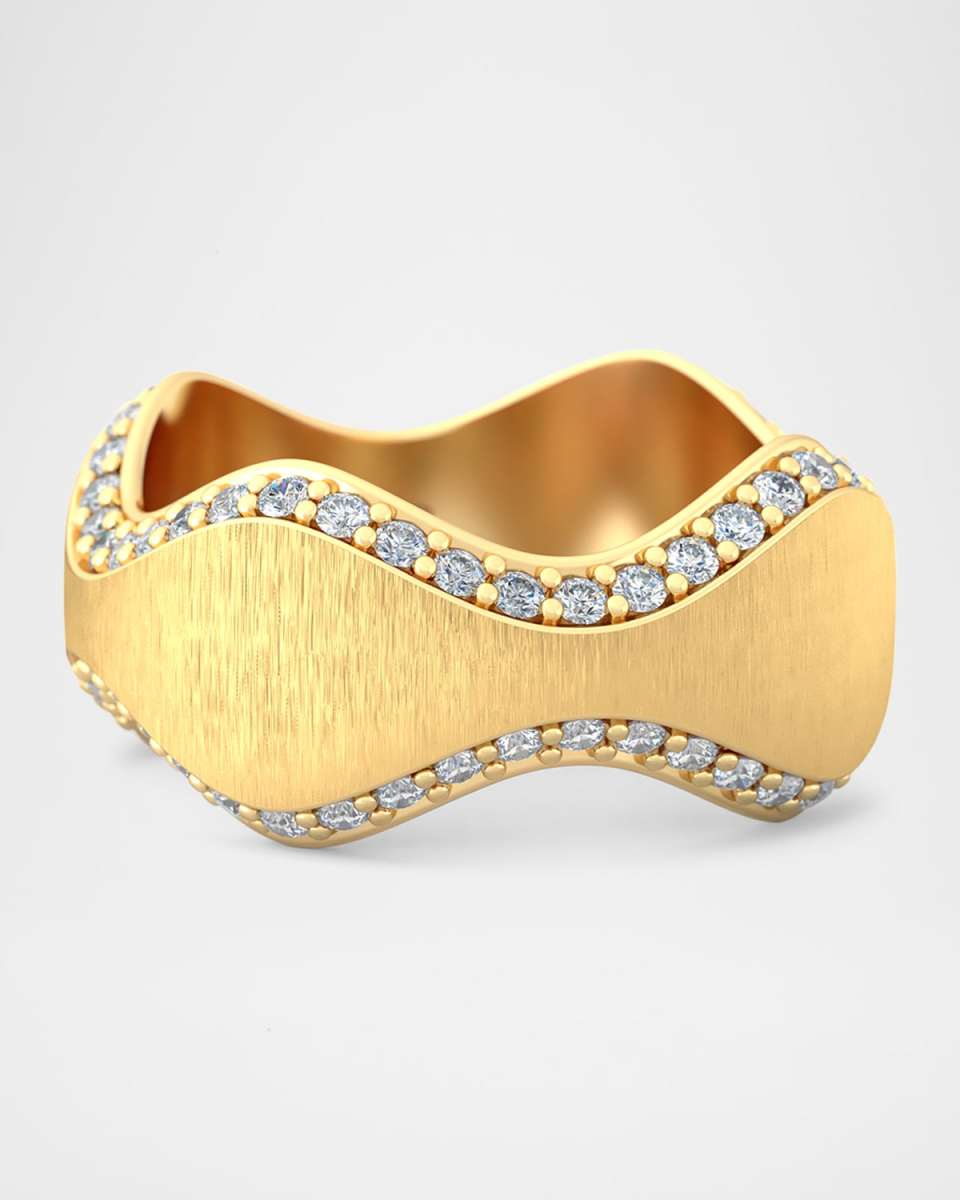 18K Gold Double Curve Ring with Mirrored Diamonds