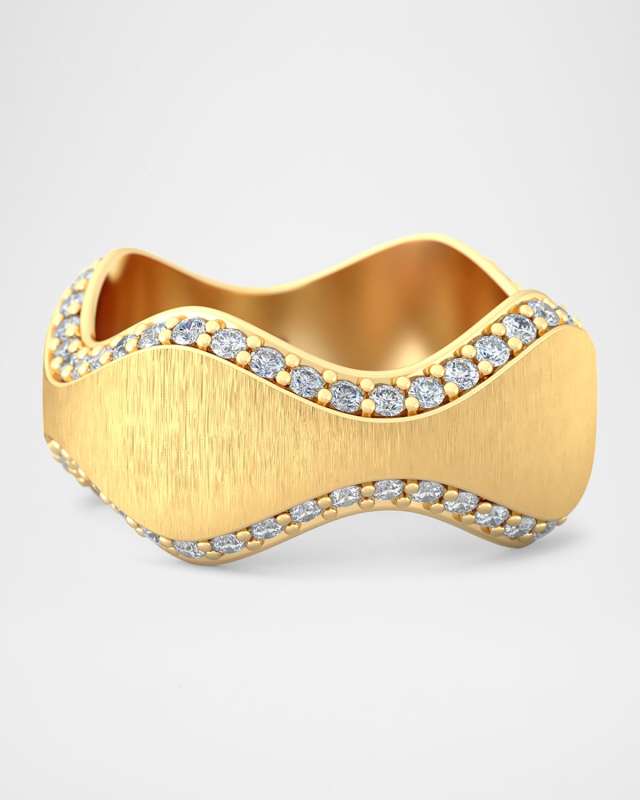 18K Gold Double Curve Ring with Mirrored Diamonds
