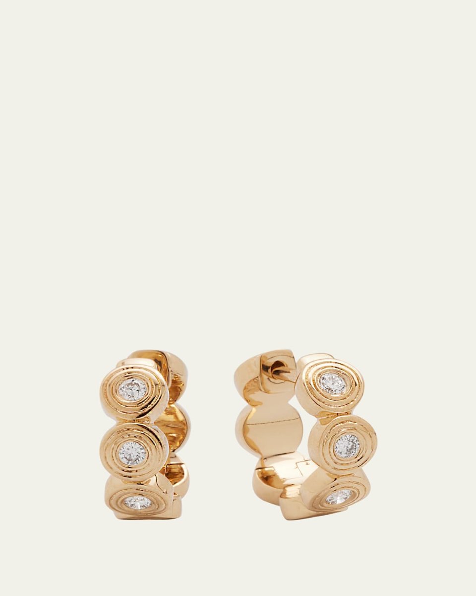 14k Yellow Gold Fluted Huggie Earrings With Diamonds