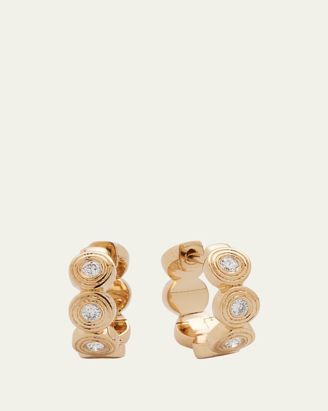 14k Yellow Gold Fluted Huggie Earrings With Diamonds