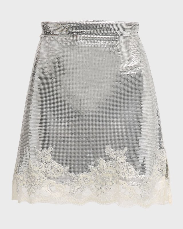 Lace-Hem Chainmail Mini Skirt