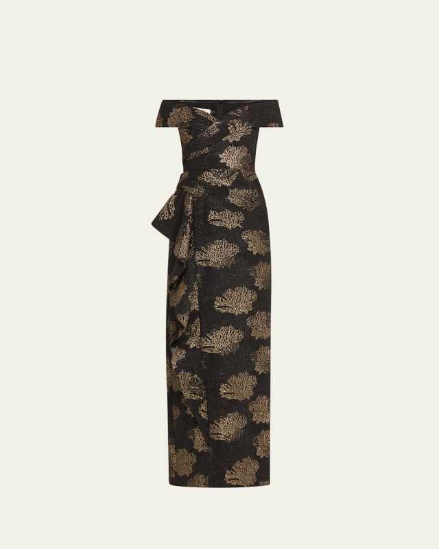 Off-Shoulder Metallic Jacquard Column Gown