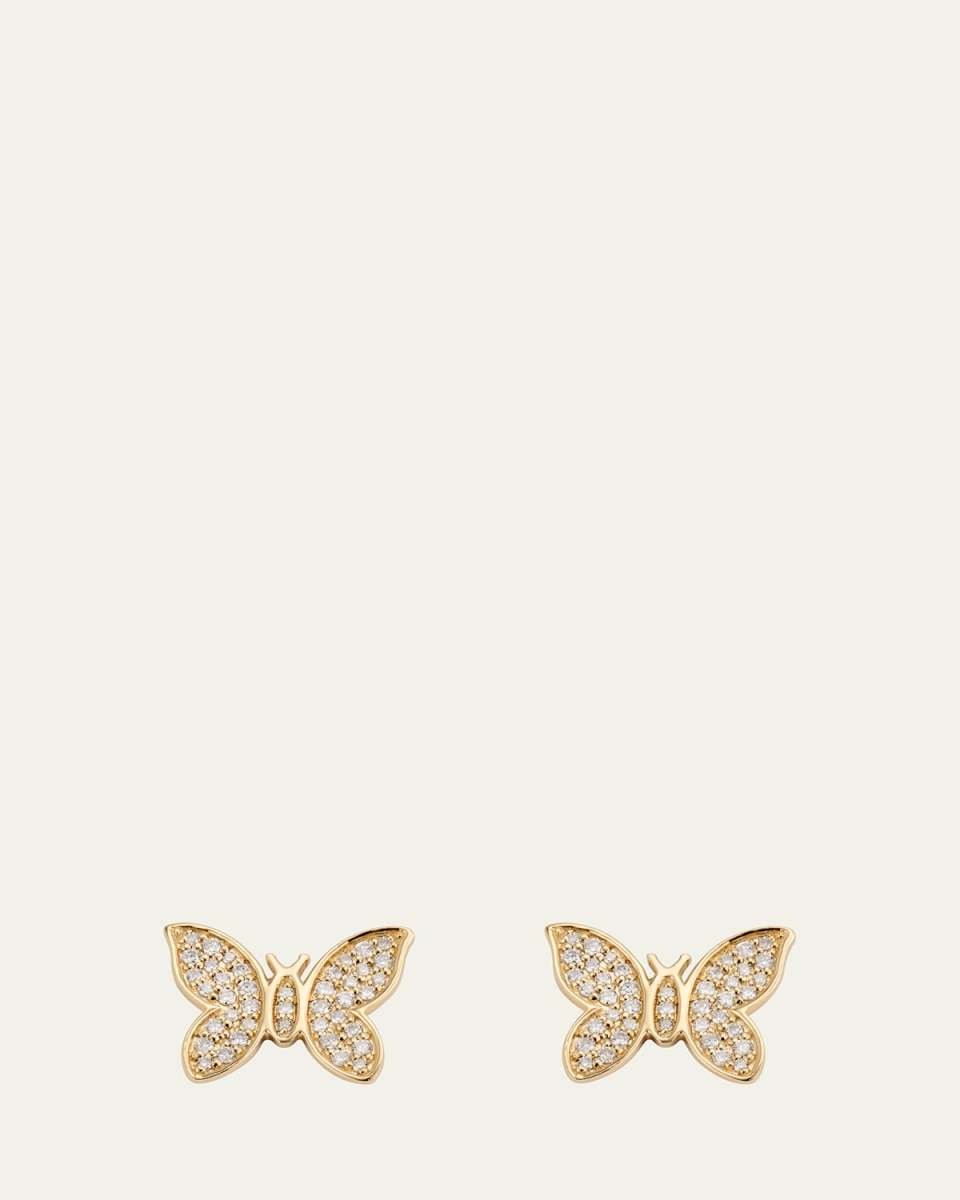 14K Gold Diamond Pave Butterfly Single Stud Earrings