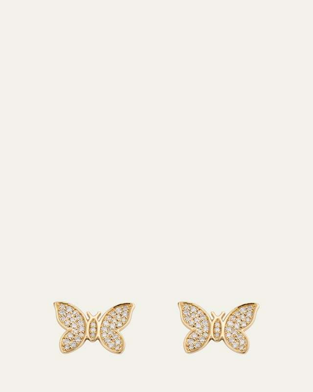14K Gold Diamond Pave Butterfly Single Stud Earrings