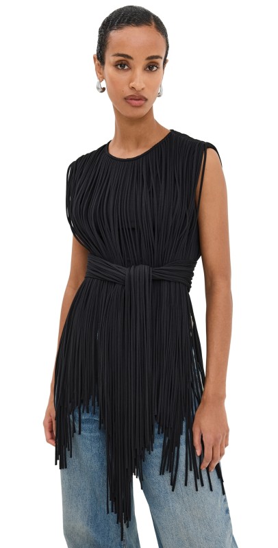 AREA Sleeveless Fringe Top Black