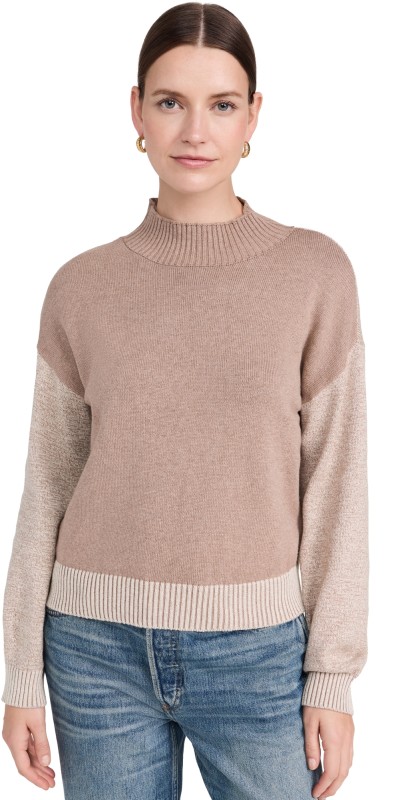 MONROW Cotton Cashmere Funnel Sweater Walnut