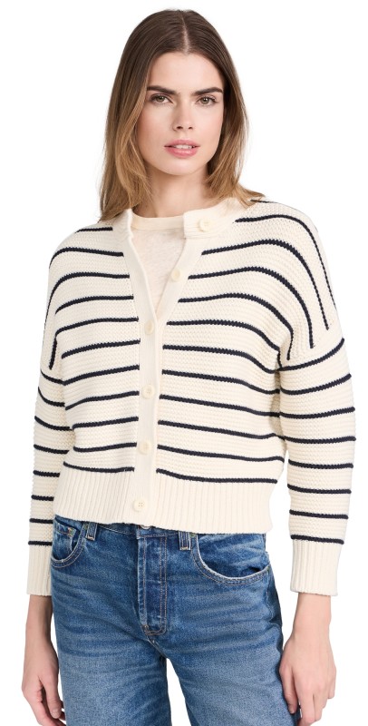 Alex Mill Nico Chunky Cardigan in Stripe Ivory/Navy