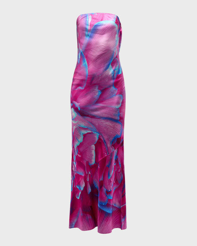 Keaton Strapless Open Cowl-Back Silk Gown
