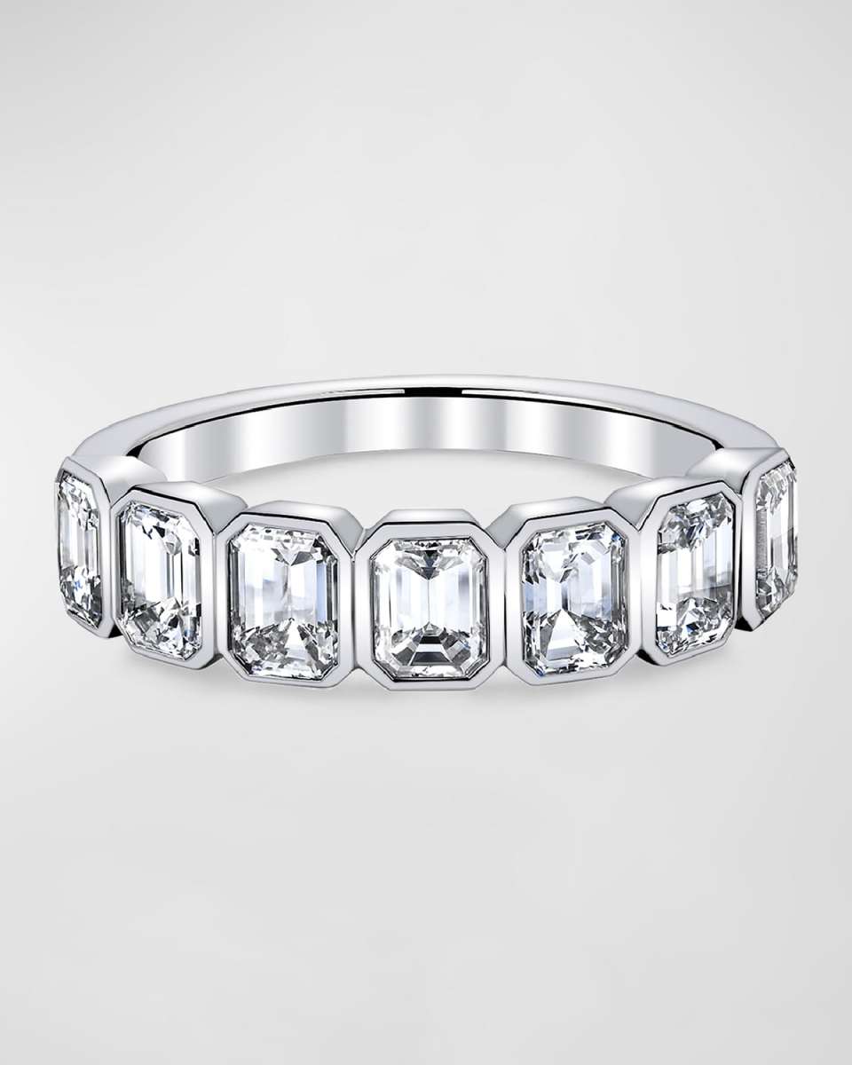 Platinum 7 Stone Band with Bezel Set Emerald Cut Diamonds, 1.40ct