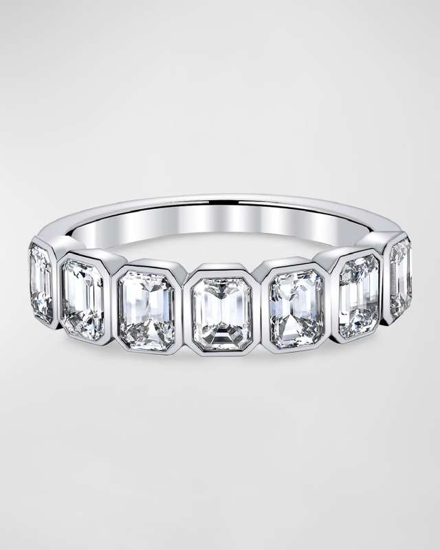 Platinum 7 Stone Band with Bezel Set Emerald Cut Diamonds, 1.40ct