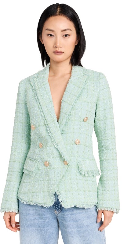L'AGENCE Kenzie Blazer with Fringe Honeydew/Belt Stripe