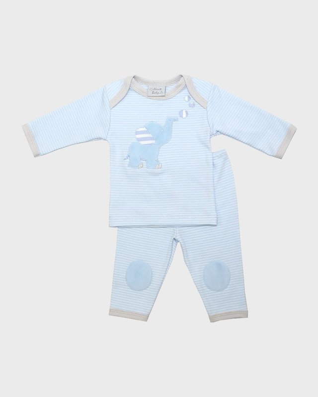 Boy's Striped Elephant Embroidered Top w/ Leggings, Size 0-