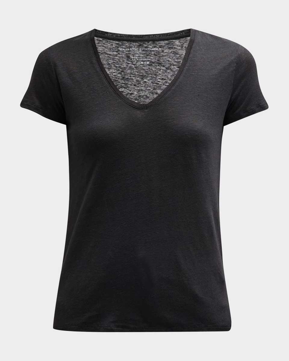 V-Neck Short-Sleeve Stretch Linen T-Shirt