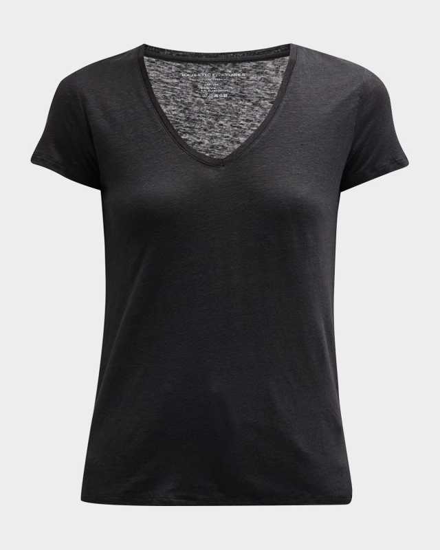 V-Neck Short-Sleeve Stretch Linen T-Shirt